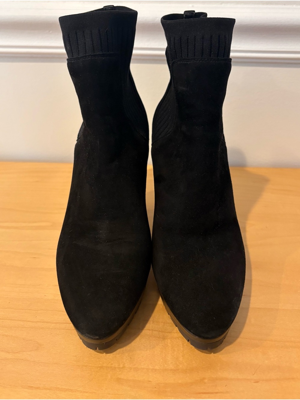 Rebecca Minkoff Black Suede Ankle Booties with Knit Collar